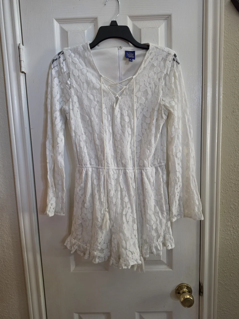 Disney White Lace Long-Sleeve Tie-Front Romper